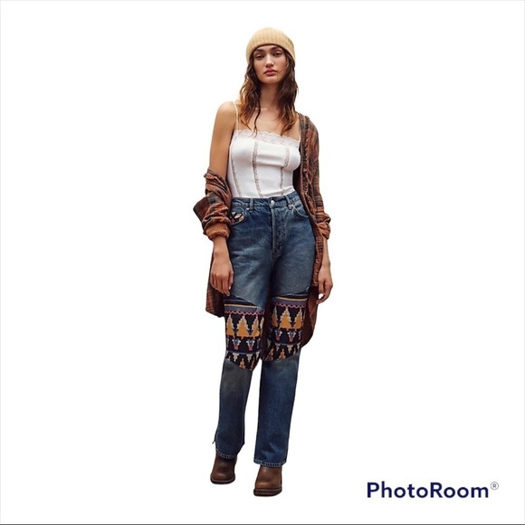 NEW FREE PEOPLE x REVOLVE Patchwork Straight Leg Boyfriend Jeans Size 26 - Picture 5 of 11